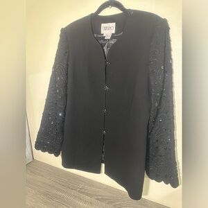 Vintage Carissimo black blazer, sequin sleeved. Women size 14